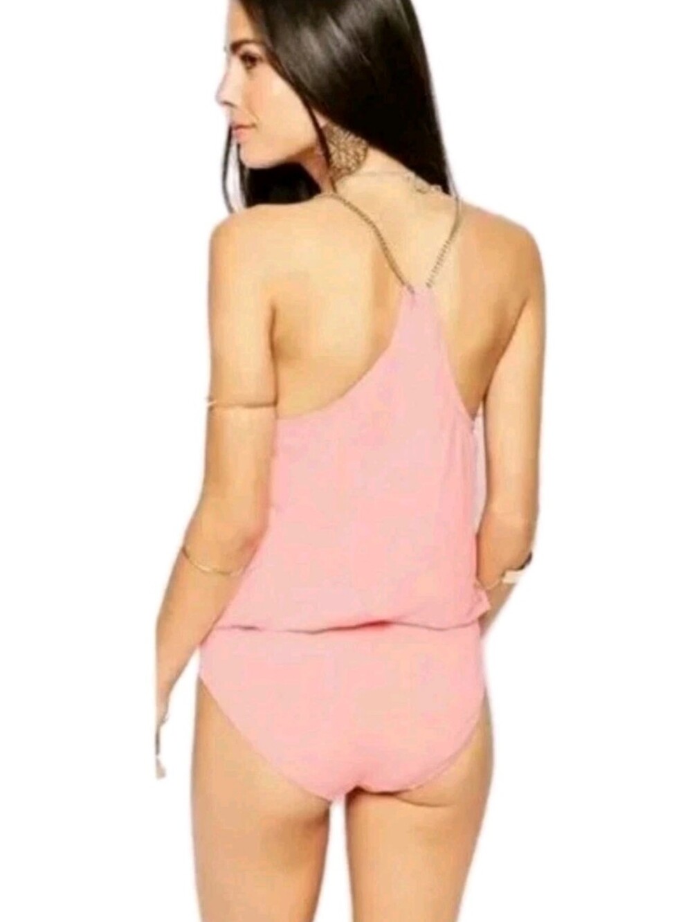 NWT Vince Camuto Collins Luxe Chain Strap Blouson 1 Pc Coral Sugar Swimsuit Sz6 - Picture 3 of 11